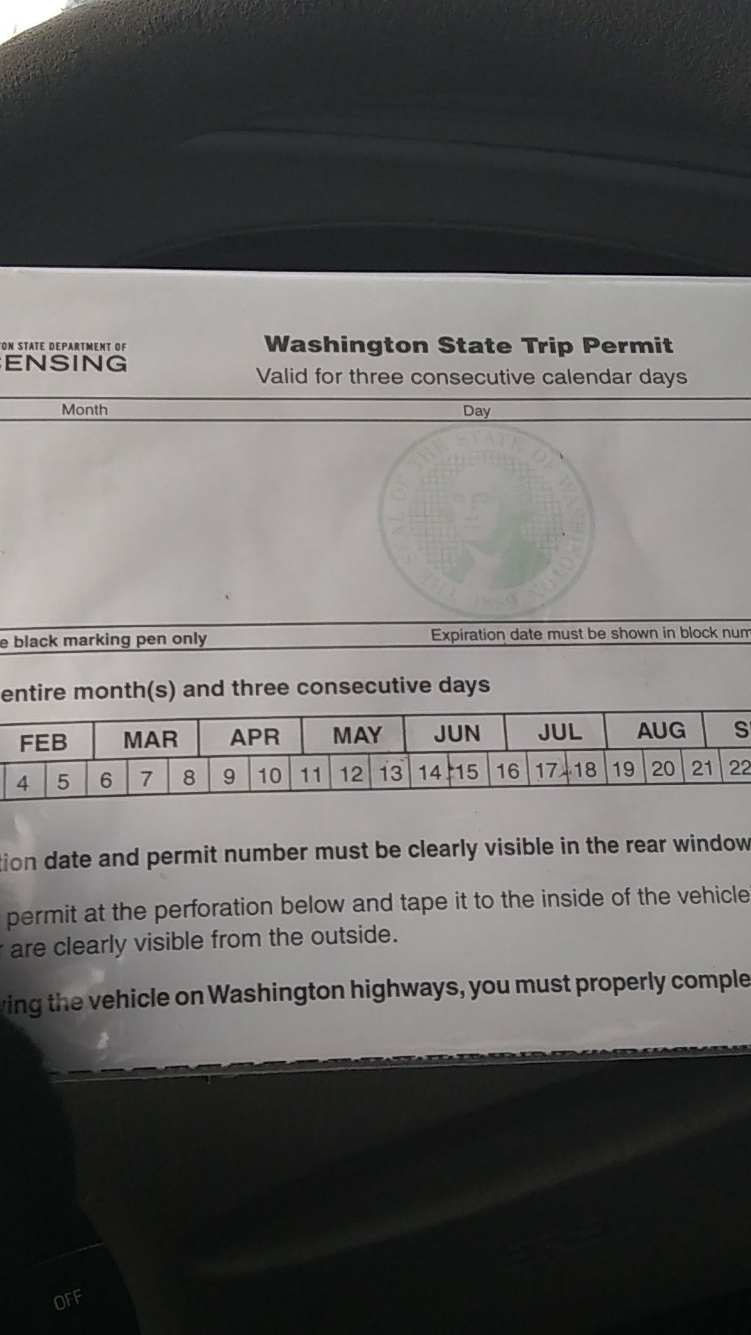 Washington State trip permit