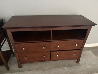 Dark Brown Wood TV Stand with Drawers