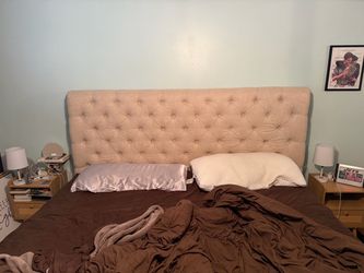 King Size Tufted Beige Headboard with side and back frames