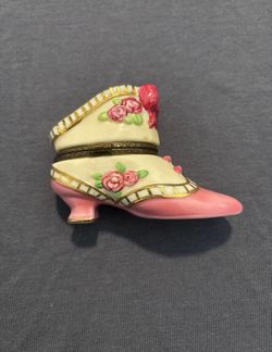 Pink Boot Porcelain Hinged Box