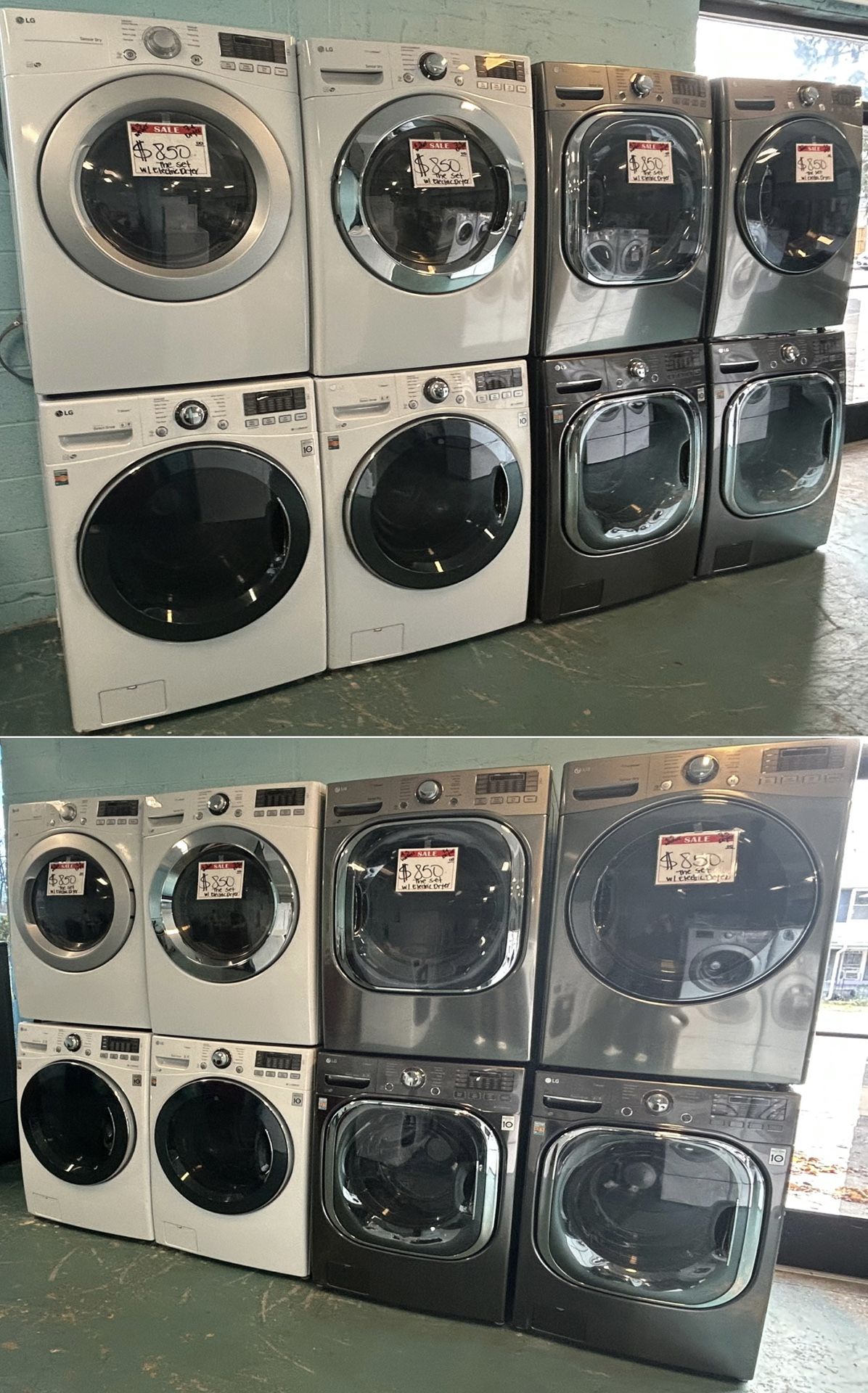 GREAT VARIETY OF WHITE & STAINLESS FRONT LOAD WASHER SET W/ ELECTRIC DRYER