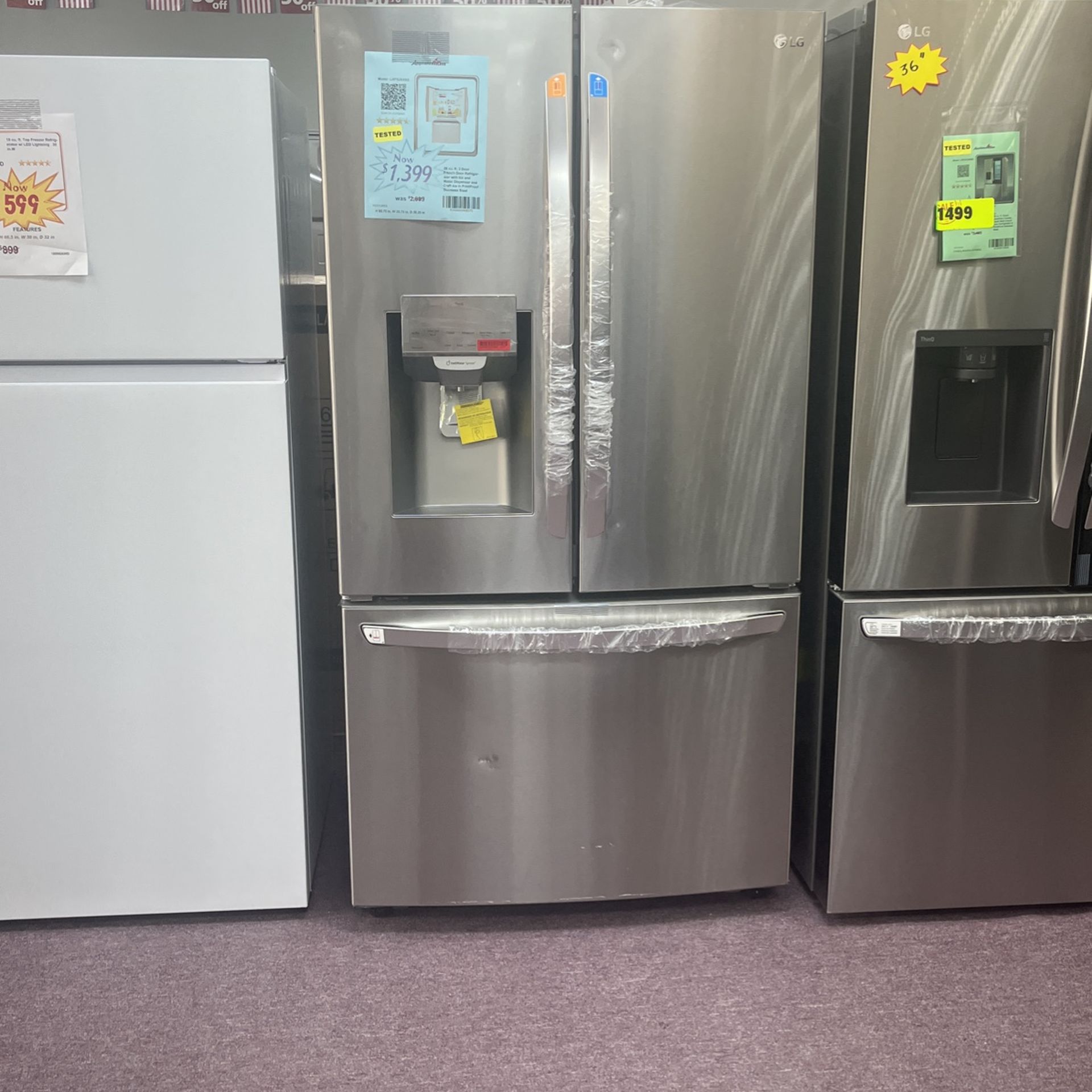 Refrigerator French Door 36β Stainless Steel New Open Box. 1 Year Warranty And Free Delivery