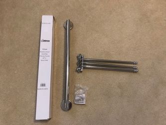 Gatco 24” Glam grab bar & Restoration Hardware brass swivel towel bar