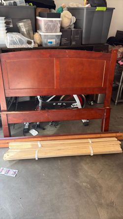 Wood Bed Frame with Headboard and Slats
