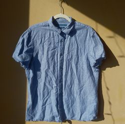 Perry Ellis Linen Blend Short Sleeve Botton Down Shirt Top Mens  Size L Large