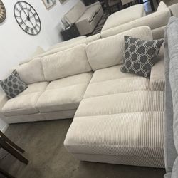127” Soft Corduroy Sectional Sofa Couch
