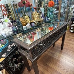 Brown mirrored wood console hall table 44”