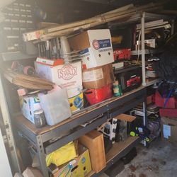 WORK BENCH WITH 2 BALL BEARING DRAWER, LIKE NEW 60X60X24inch, NEED NEW PLYWOOD.
