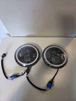 💥 Pair 7" Round LED Headlights – High/Low Sealed Beam with Amber Halo DRL H6024 🚀🔥