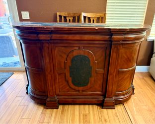 Bar Buffet / Home bar cabinet with stone slate top and bar stools