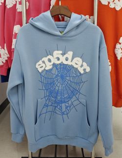 Sp5der Light Blue Web Hoodie