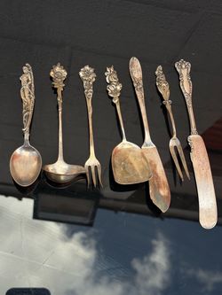 Antique Silver-Plated Flatware Set 7 Pieces