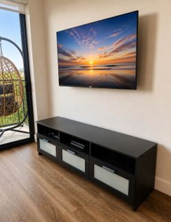 Black TV Console — Frosted Glass Drawers