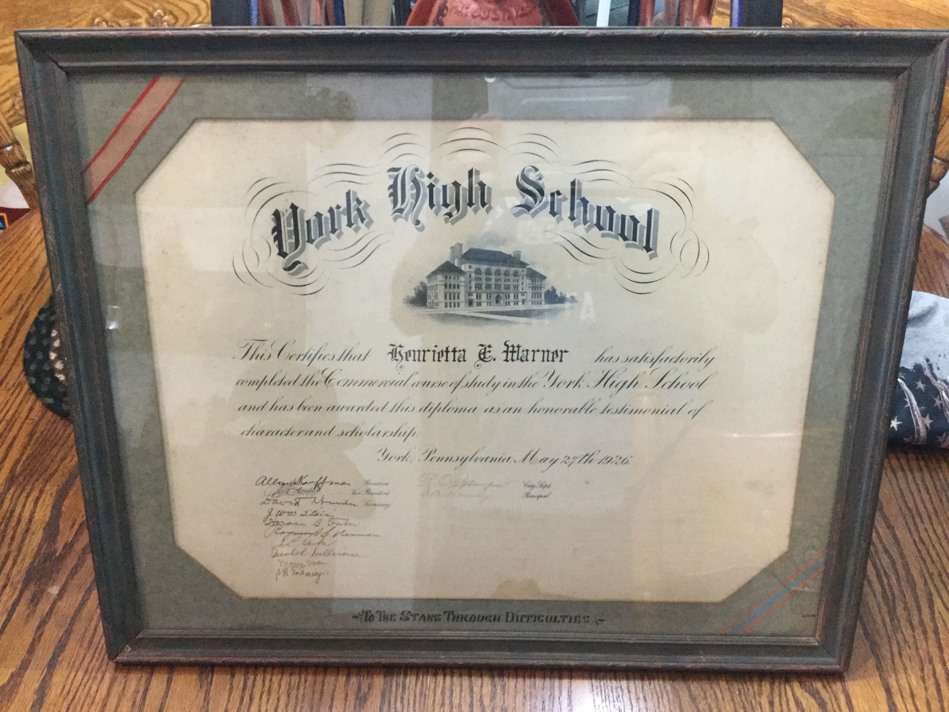1926 York High School Diploma