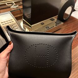 Hermes Crossbody Bag Black Real Leather 