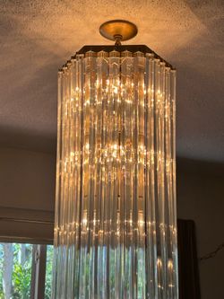 Large 44” long Art Deco / Mid Century Modern Lucite Chandelier.  Exc Condition