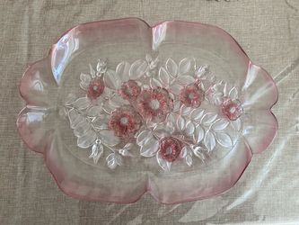 Pink Floral Glass Platter
