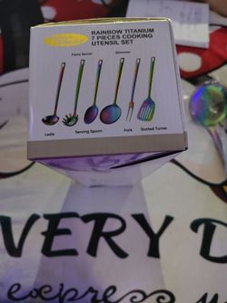 Marco Almond rainbow titanium stainless steel 7 pieces cooking kitchen utensils set