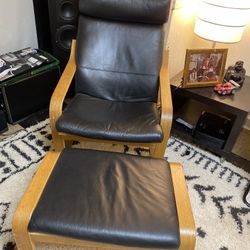 IKEA Black Leather Lounger With Foot Rest
