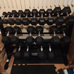Brand New 5lb Thru 50lb Rubber Hex Dumbbell Set 