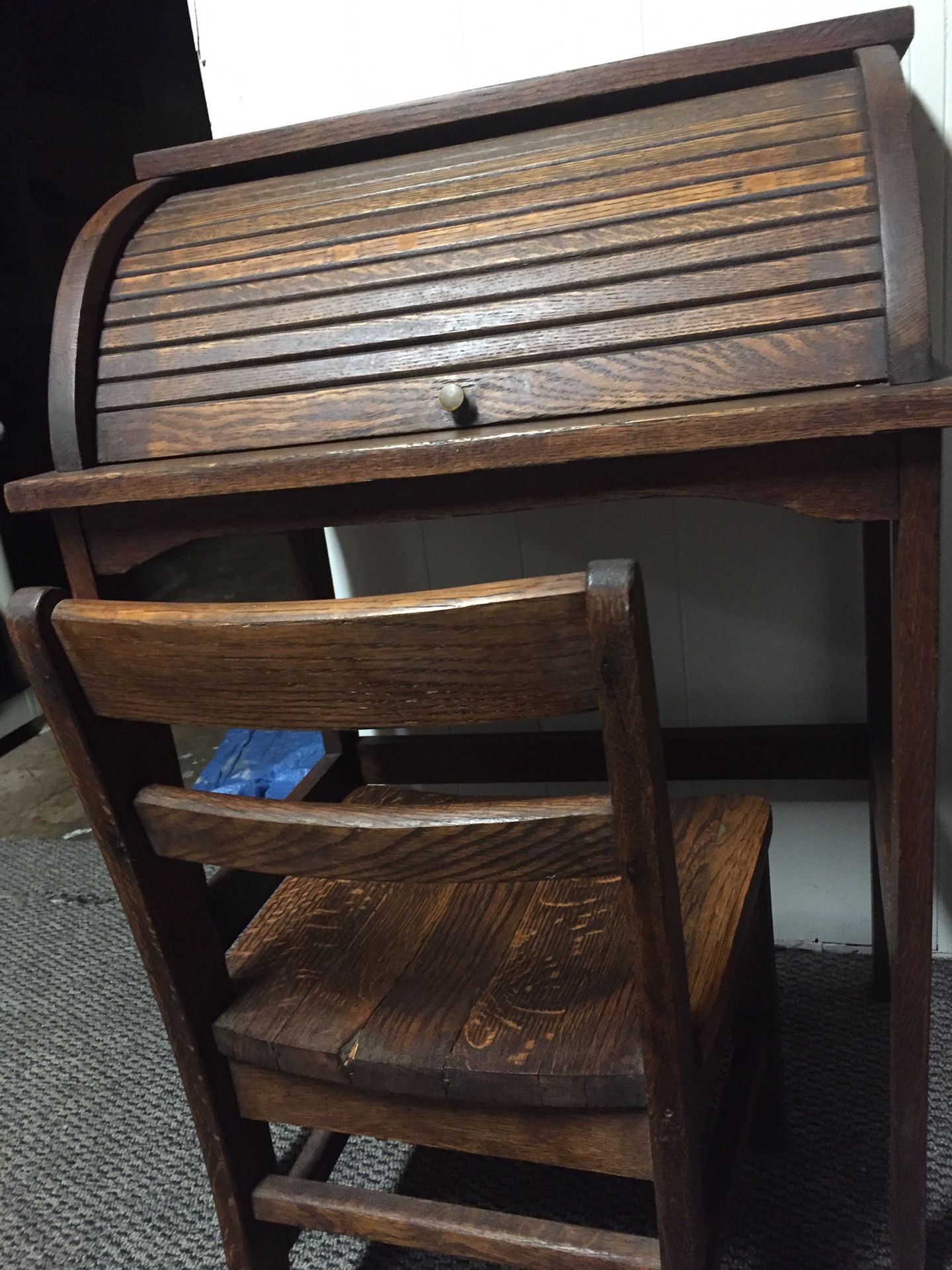 Child’s antique rolltop desk with chair.PENDING