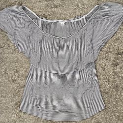 Garage Women’s Junior L Black & White Stripe Boat Neck Kimono Overlap Blouse Top