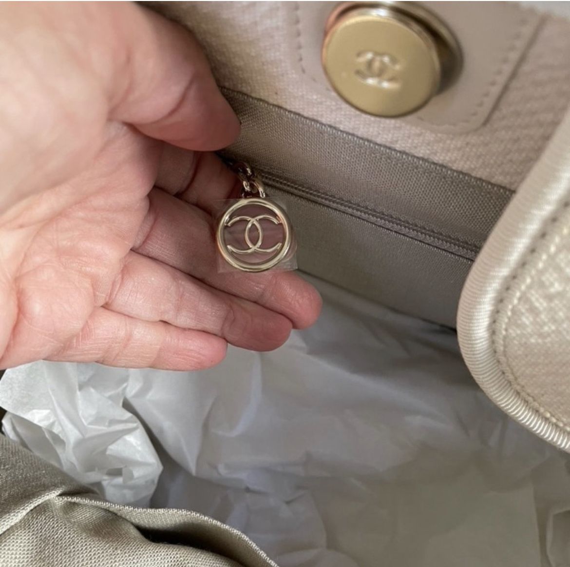 Chanel 22C Deauville Large Shopping Tote in Cream with Gold hardware