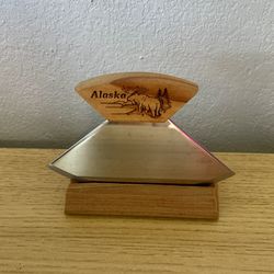 Alaska Ulu Knife With Elk Scene Wood Stand Instruction Pamphlet Included