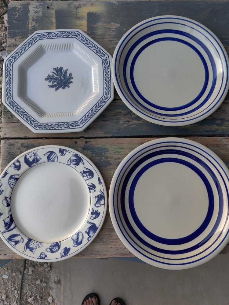 4 Vintage Cobalt Blue Dinner Plates