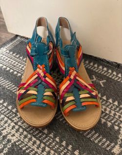 Multicolor Woven Leather wedges