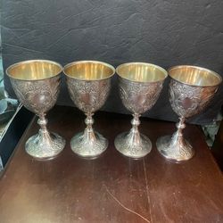 Vintage Ornate Silver plate Goblets Set Of Four 