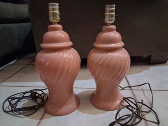 Vintage Coral Pink Ginger Jar Table Lamps *50.00 Firm for Both* 14" toTop , No Shades (1 Needs Rewired)