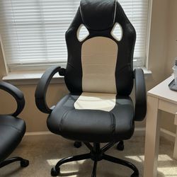 2 White And Black Rolling Gamer Chair 