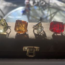 4 Sterling Glass Rings 