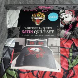 Ed Hardy 3-Piece Full/Queen Satin Quilt Set