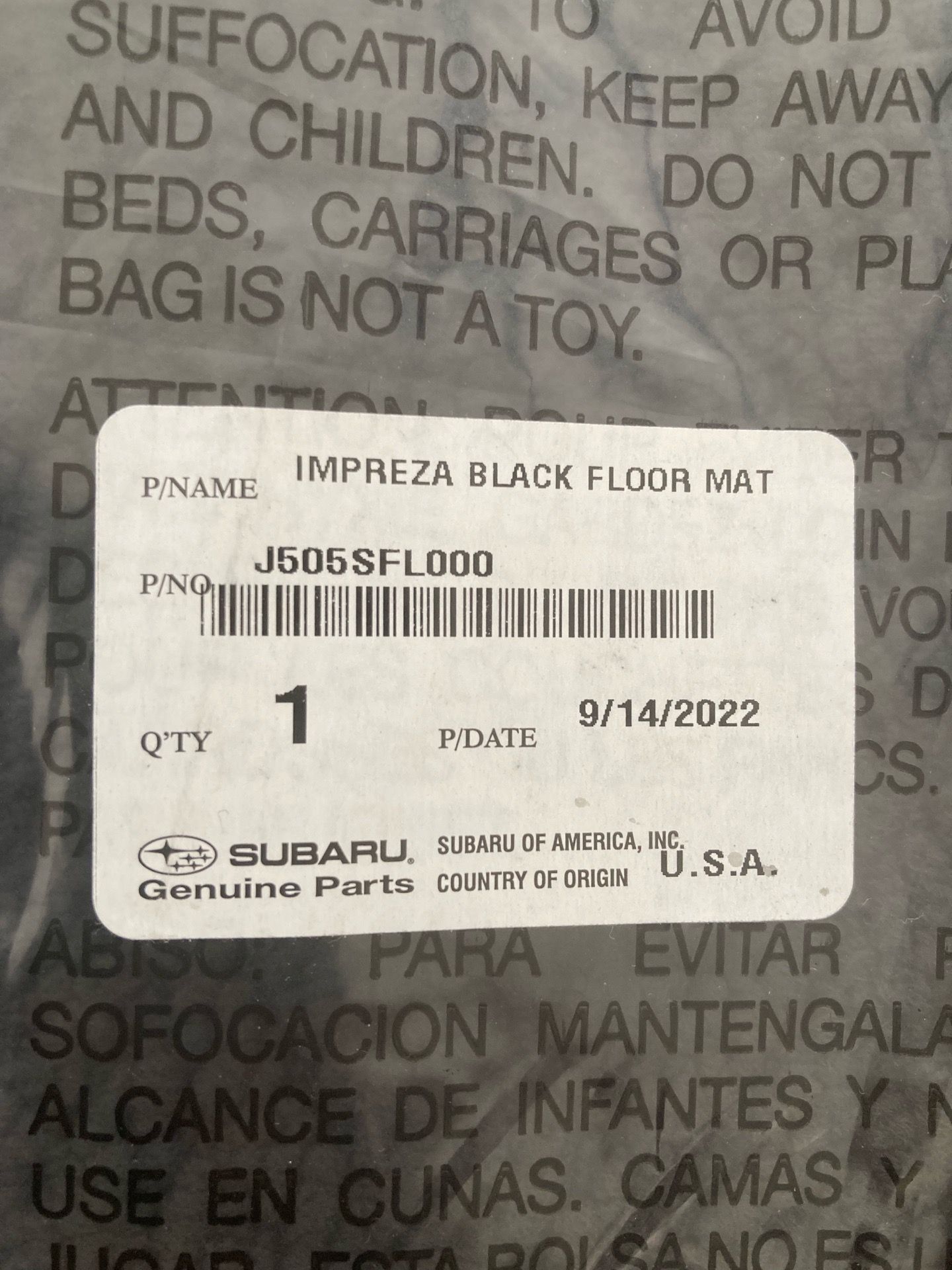 Brand new Subaru floor mats black carpeted