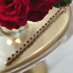 14kt 20.10g Red Stones with Small Diamonds Bracelet
