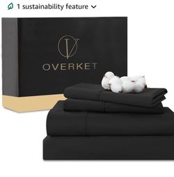 New OVERKET 1000 Thread Count Egyptian Cotton Sheets Queen Size Set 4PCS Sateen Weave Soft Breathable 16-Inch Deep Pocket（Queen,Black）$25