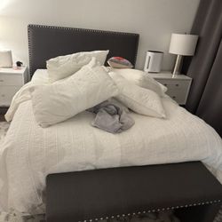 Grey Queen Headboard And Bench