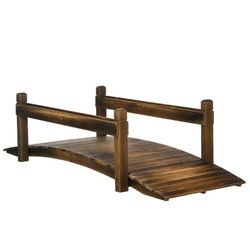 Outsunny 7.5' Wooden Garden Bridge with Planters, Stained Wood