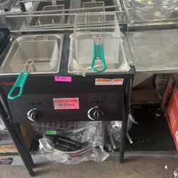 Stainless Deep Fryer With 2 Baskets With Hose And Burners 