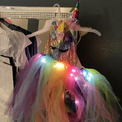 Unicorn Dress Size 5/6 Lights And Headband Included  