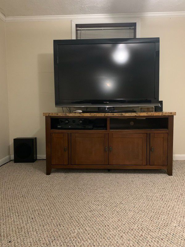55 Inch TV With Surround Sound, Blu-ray, and TV Stand