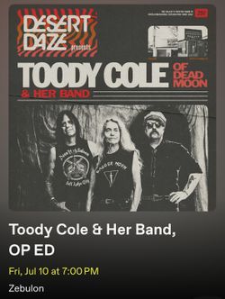 CONCERT TICKET Toody Cole Of Dead Moon