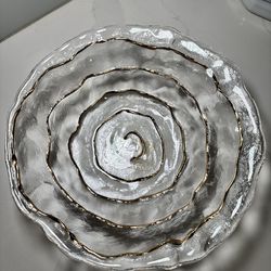 Vintage IVV Italy "Glacier" 10k Gold Spiral Glass Centerpiece Bowl - Mid-Century Modern