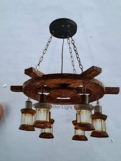 EKOO Rustic Wood Wagon Wheel Chandelier