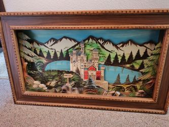 Large Vintage  German painted 3D pic that lights up. Last pic shows when lit