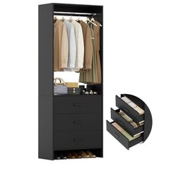 Aheaplus 2FT Closet System with 3 Drawers, 24’’ Closet Organizer, Wood Closet Organizer System, Walk-in Closet or Small Closets Wardrobe, Clothes Rack