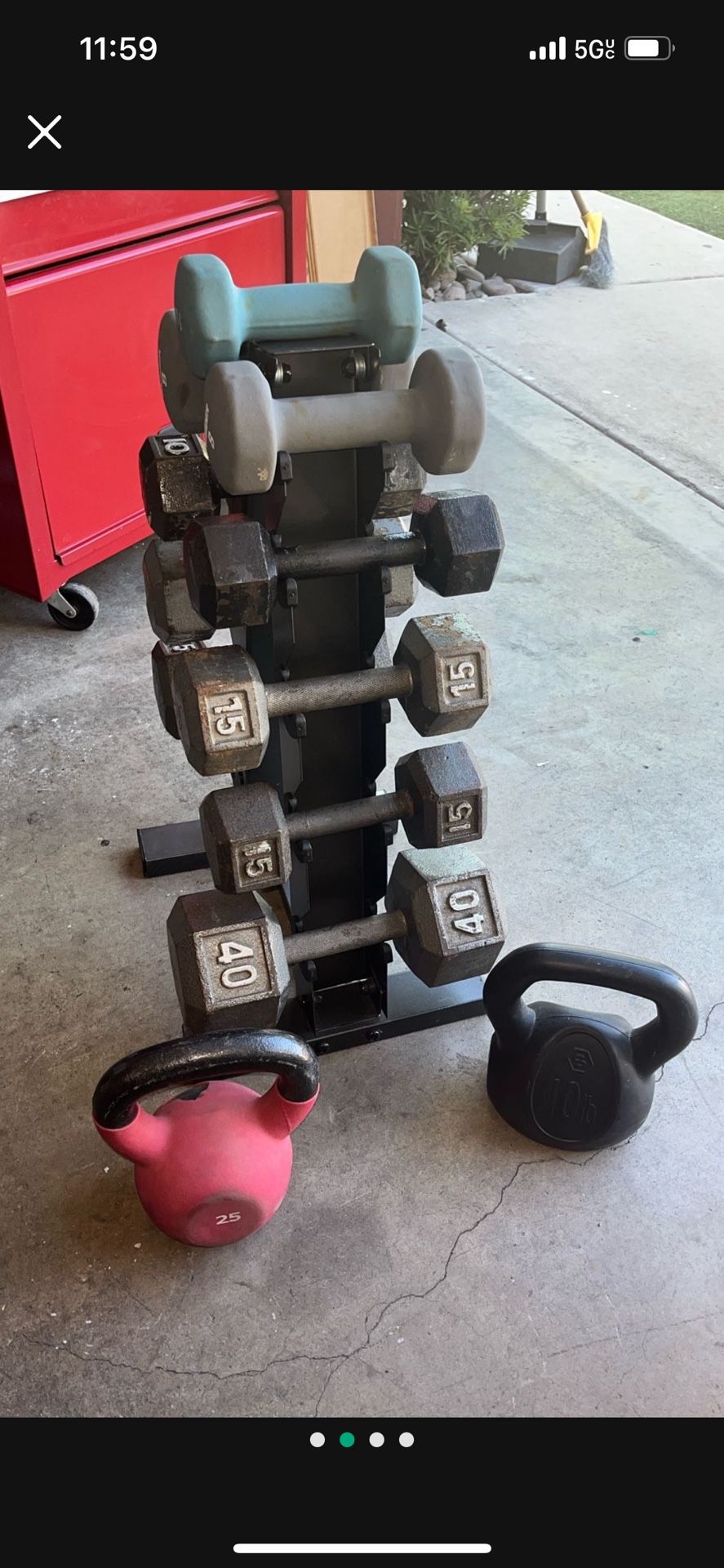 150lbs + dumbbells rack