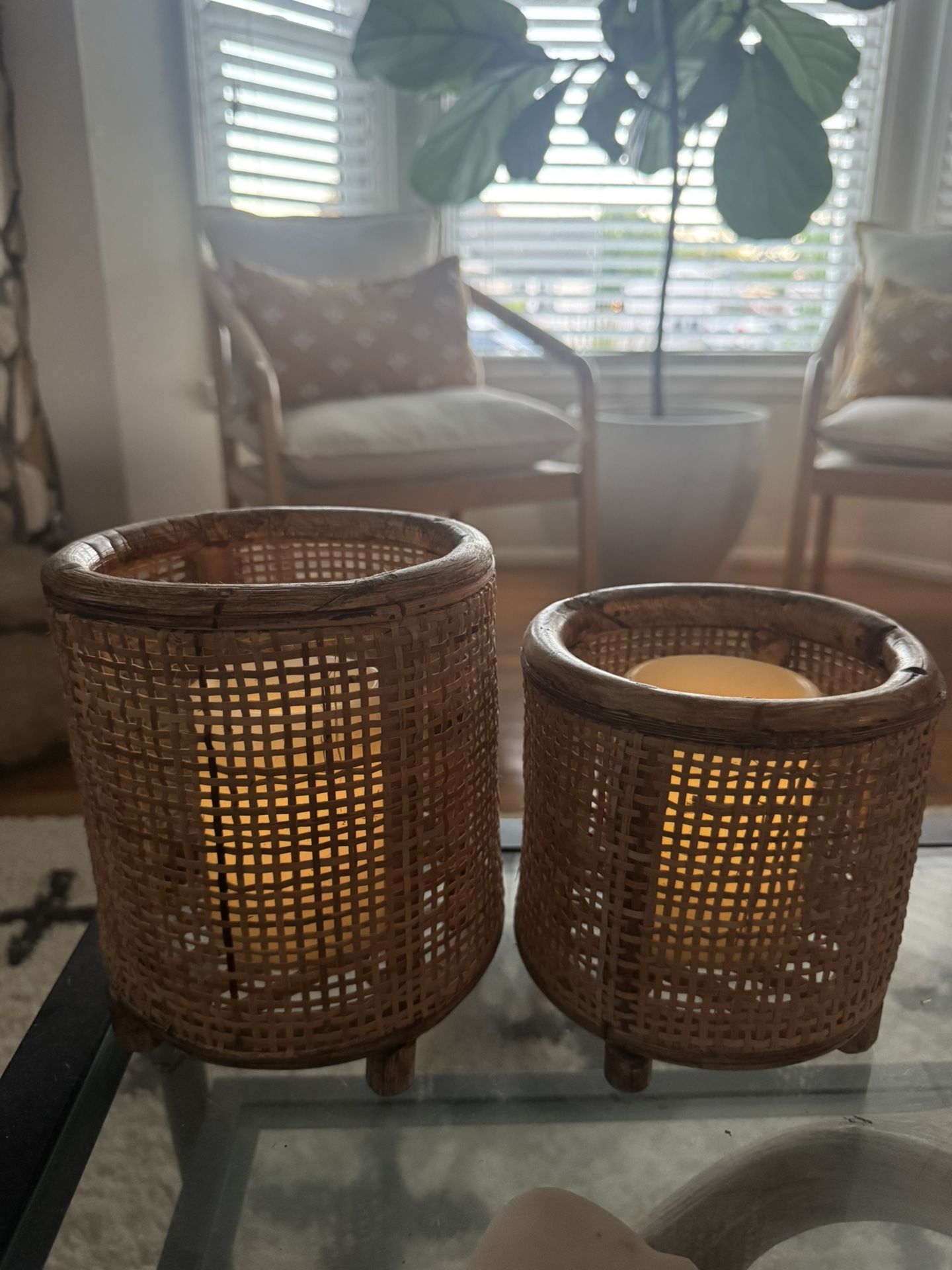 2 Rattan Candle or Plant holders